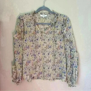 THML Tie Neck Peasant Blouse Floral Ruffles Sz XS